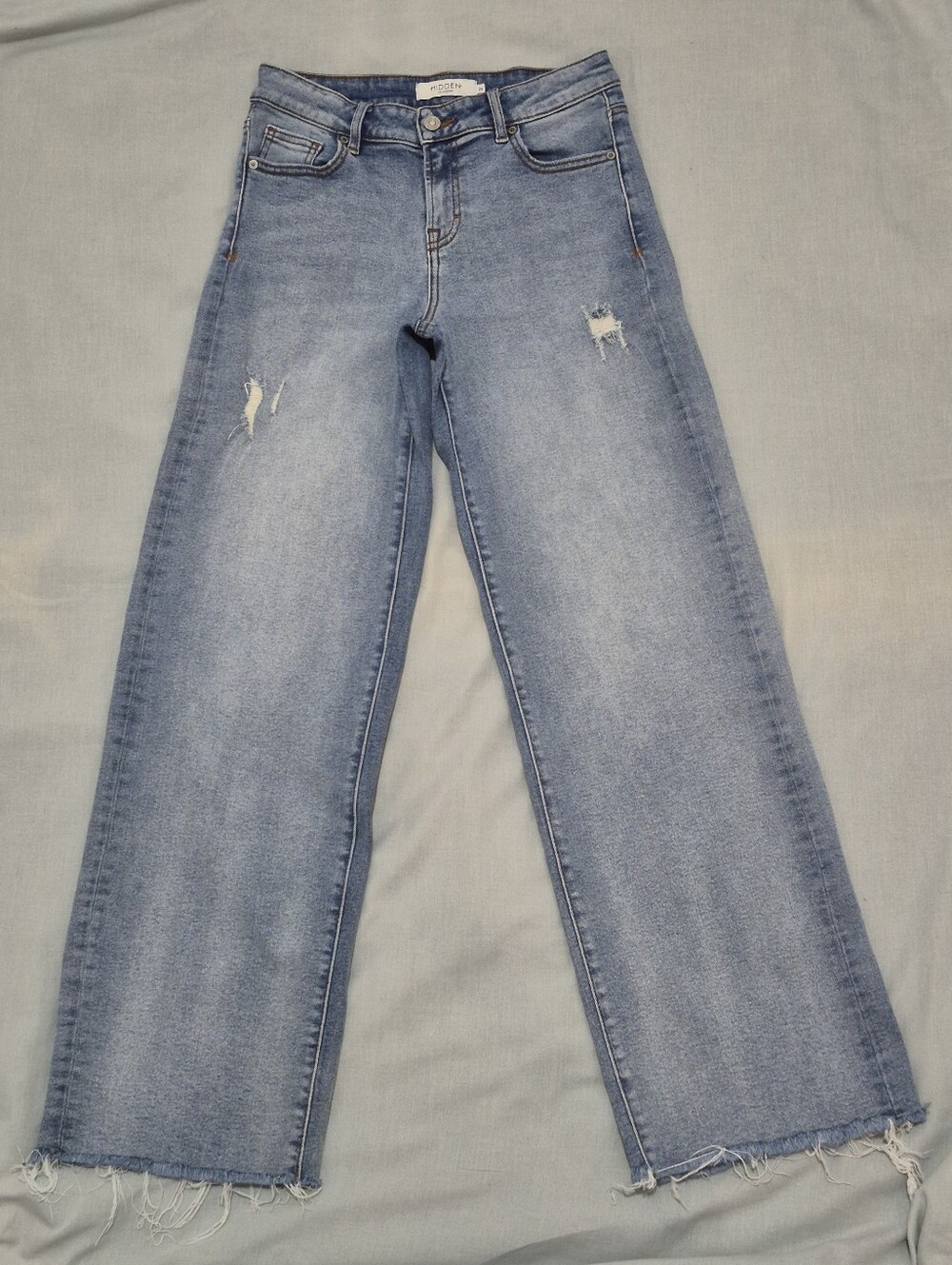 Hidden Los Angeles Women's Light Blue Distressed Wide-Leg Jeans